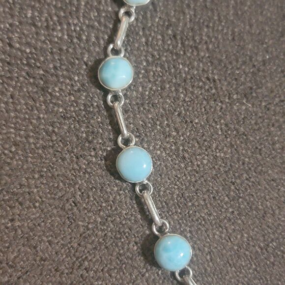Natural Larimar necklace in 925 Sterling Silver 18" w/ 22 D.R. Larimar gemstones - Picture 11 of 16